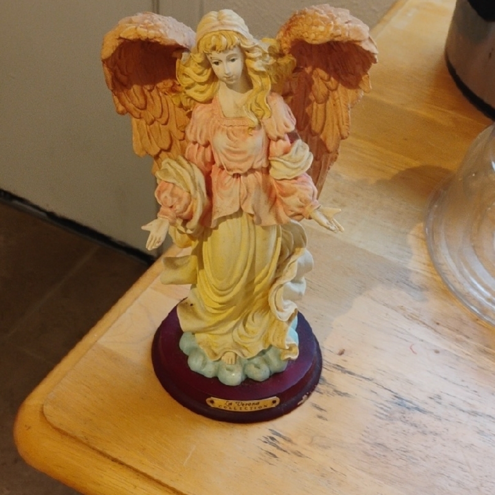 Ceramic Angel Figurine with Pink and Cream Accents